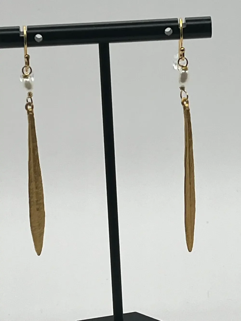 Michael Michaud Leaf & Bud Long Pearl Drop Wire Earrings